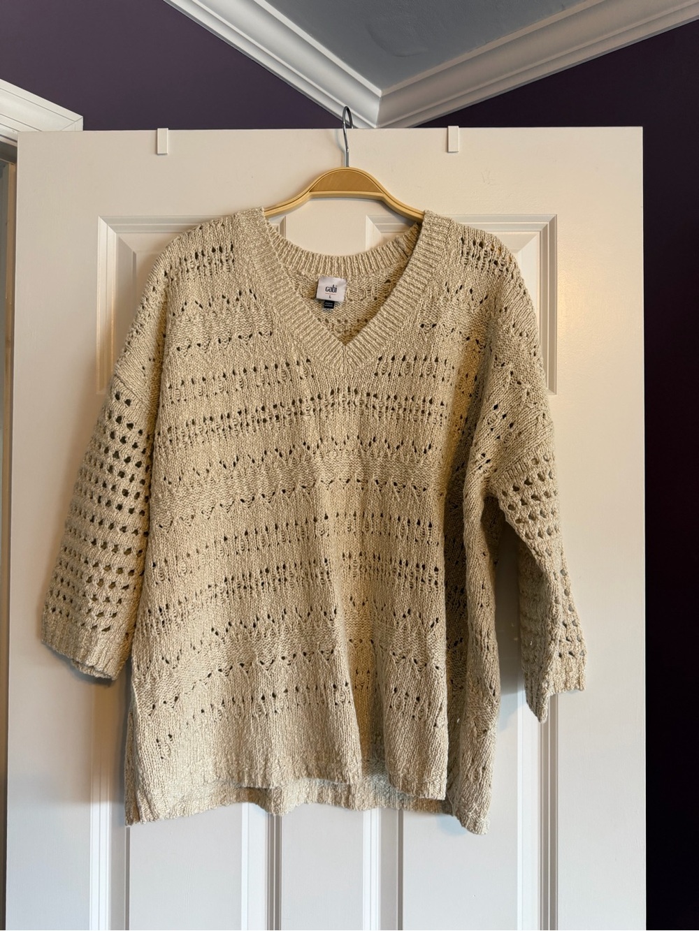 Cabi Sweater Crochet V-Neck Sweater